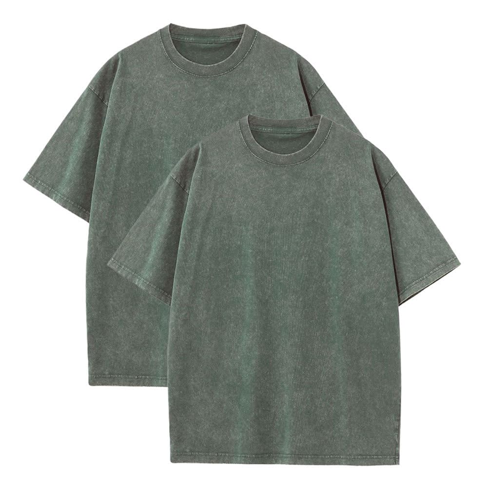Botong Pump Covers T-Shirts Workout T Shirts for Men Oversized Gym Loose Fit Tshirt Vintage Heavyweight Tee 2pcs Army Green 5XL