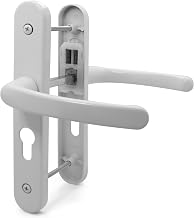 TSS UPVC Door Handle Set, 48mm PZ (Centres), Lever/Lever, Screw to Screw 160mm with Backplate 215mm x 34mm - Replacement PVC Door Handle (White)