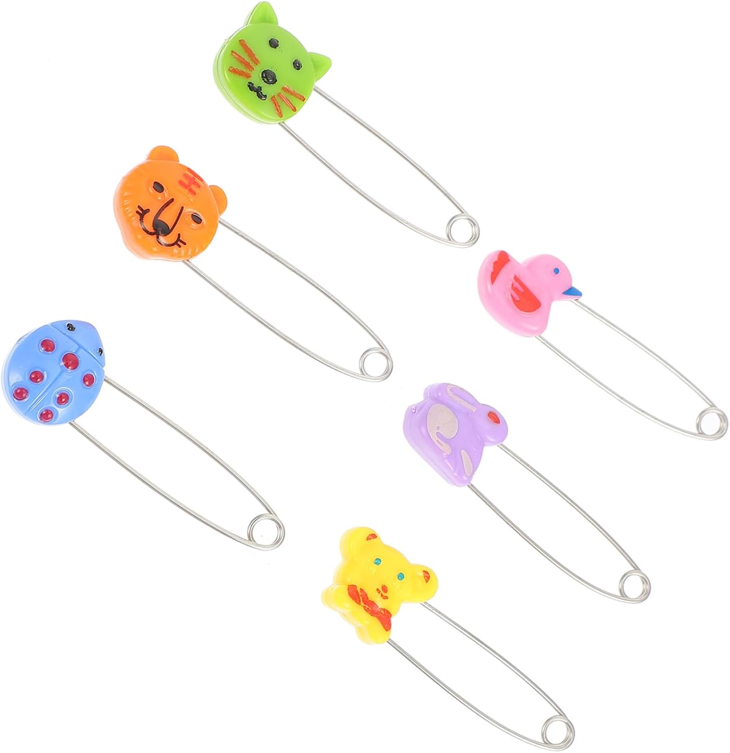 30Pcs Animal Safety Pins Plastic Fasteners with Cute Animal Heads for Newborn Diapers Fit to Prevent Leaking for Cloth Diapering