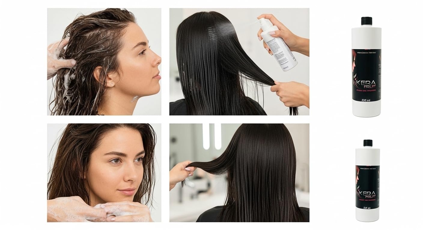 Kera Fruit Chocolate Keratin Treatment Kit 16oz (500ml) - Professional Brazilian Blowout System with Cocoa- Intense Straightening & Deep Hydration for Dry, Frizzy Hair -2 Steps (Shampoo + Treatment)