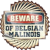 Lot de 10 autocollants pour voiture avec inscription « Beware of Belgian Malinois » - Noir et blanc - 8 x 12 cm