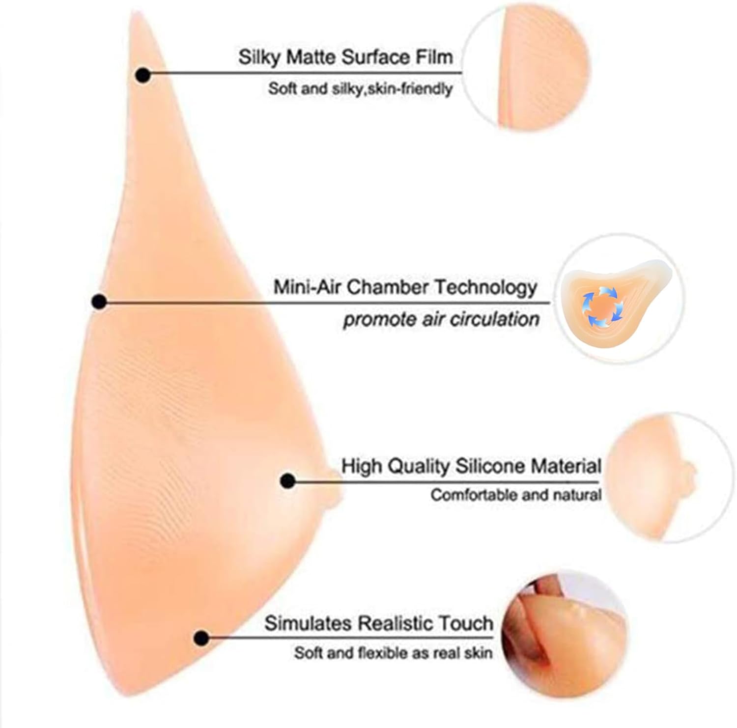 Silicone Breast Teardrop Shaped Artificial Fake Boobs Realistic Self-adhesive Women Fake Boobs for Mastectomy Crossdresser Cosplay Prosthesis(400g/Piece, Left Side Only)