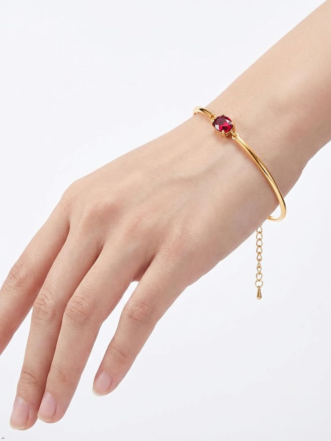 Moissanite/Sapphire/Ruby/Emerald Cuff Bracelet 1 Carat Oval Cut Center Stone Inlaid 925 Sterling Silver 14K Gold Plated Adjustable Birthstone Bangle for Women fit Wrist 5-7.5 Inch