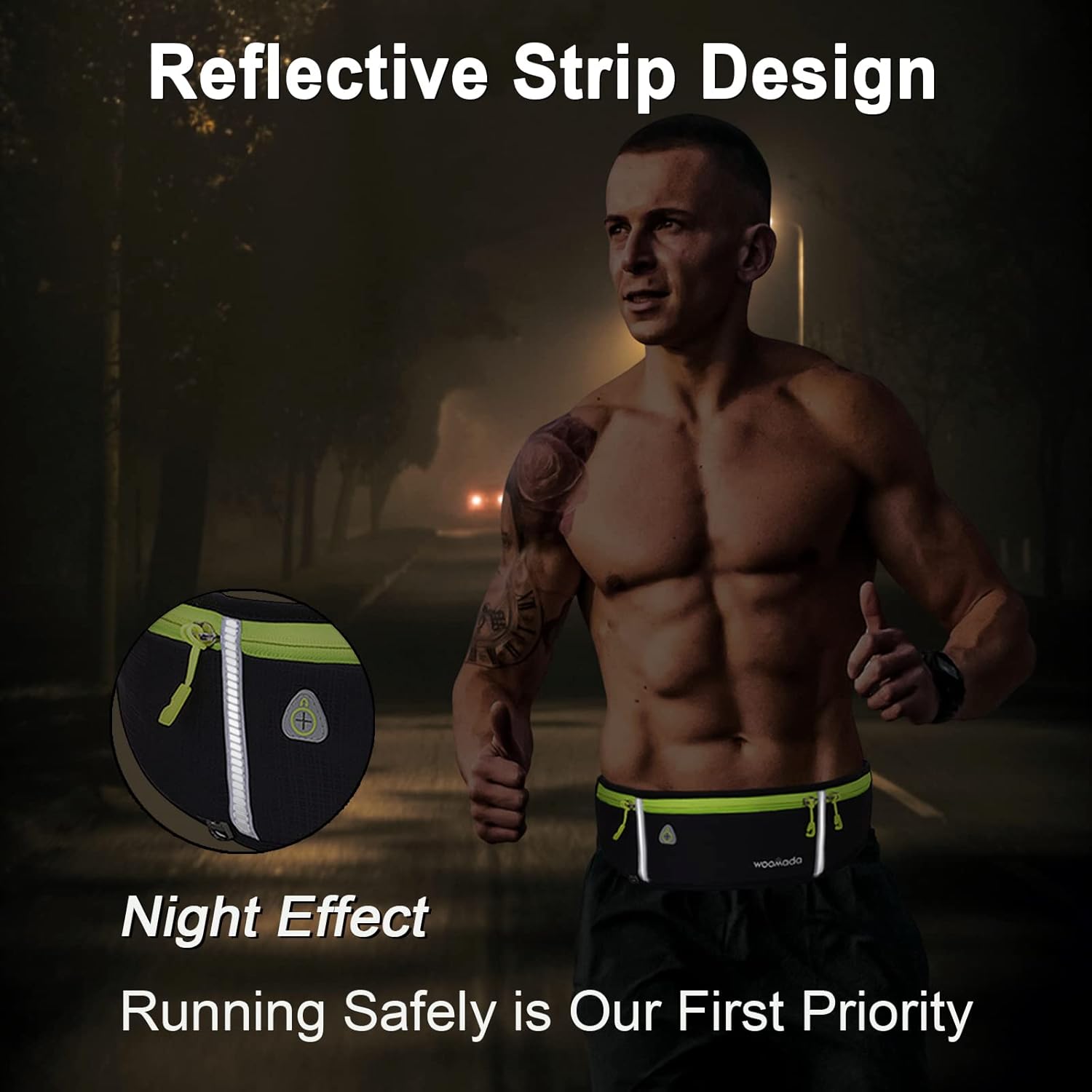 WOOMADA Slim Running Fanny Pack, Adjustable Running Belts with Reflective Strip for Women＆Men, Running Waist Pack with Phone & Water Bottle Holder for Jogging Cycling Hiking : Sports & Outdoors