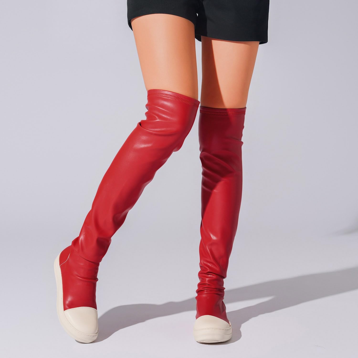 MOFEEDOUKA Thigh High Boots for Women Flat Over The Knee Round Toe Booties - Image 3