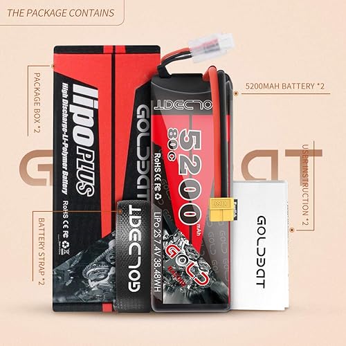 Miniatura 7 de Batería de 5200 mAh 80C 7.2S RC LiPo, batería rígida con enchufe Deans para vehículos de RC Evader BX RC camión RC Truggy Racing (paquete de 2)