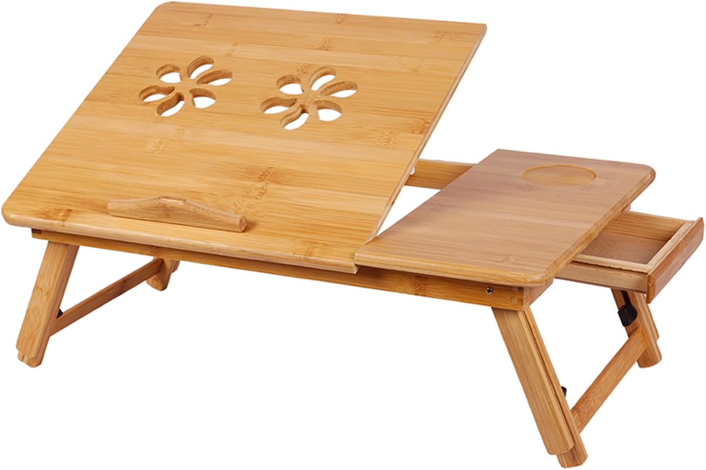 NFI essentials Bamboo Wood Foldable Laptop Table, Adjustable Portable Study Table, Study, Writing, Drawing & Activity Table with Adjustable Height, Bed Tray (55x35cm)