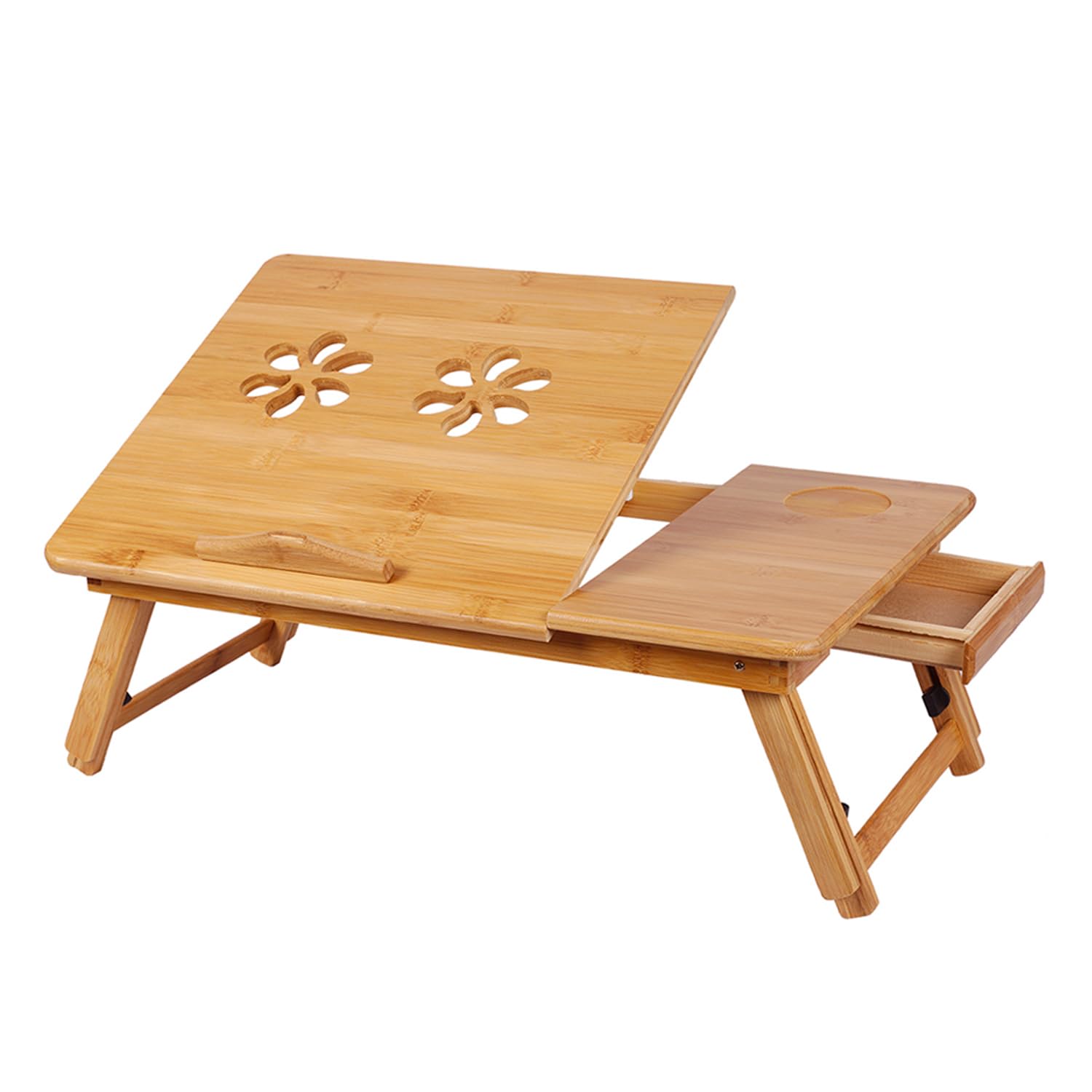 NFI essentials Bamboo Wood Foldable Laptop Table, Adjustable Portable Study Table, Study, Writing, Drawing & Activity Table with Adjustable Height, Bed Tray (55x35cm)