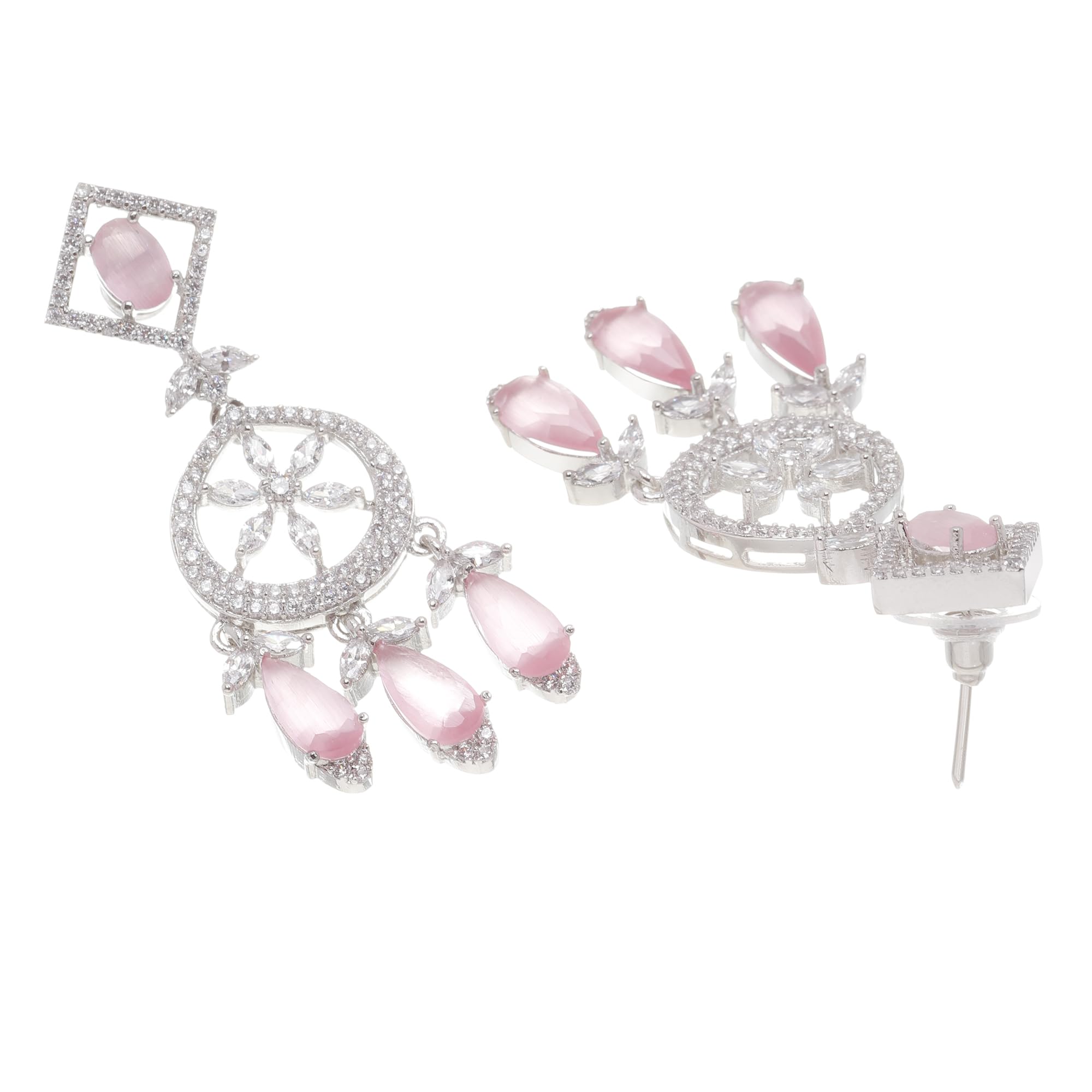 Rhodium-Plated Teardrops American Diamonds Necklace Set