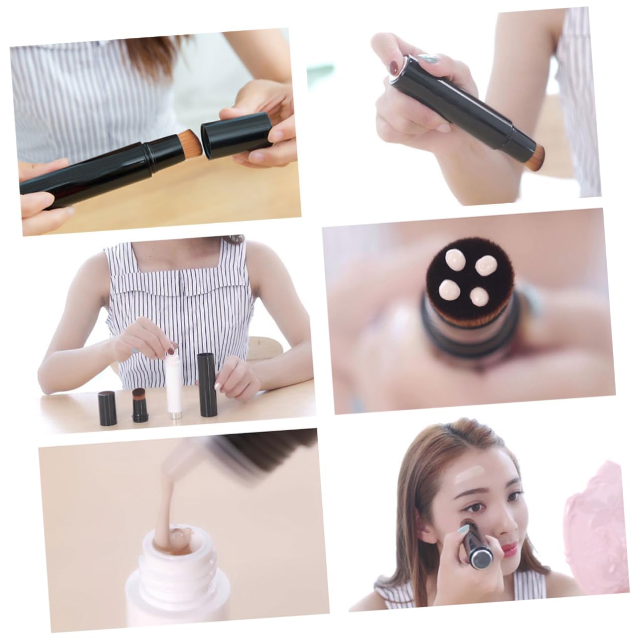 Mipcase 3pezzi Pennello Per Fondotinta Liquido Portatile Nero Con Manico Plastica Spazzola Multifunzionale Per Trucco Con Setole Morbide e Durevoli Per Applicazione Di Cosmetici