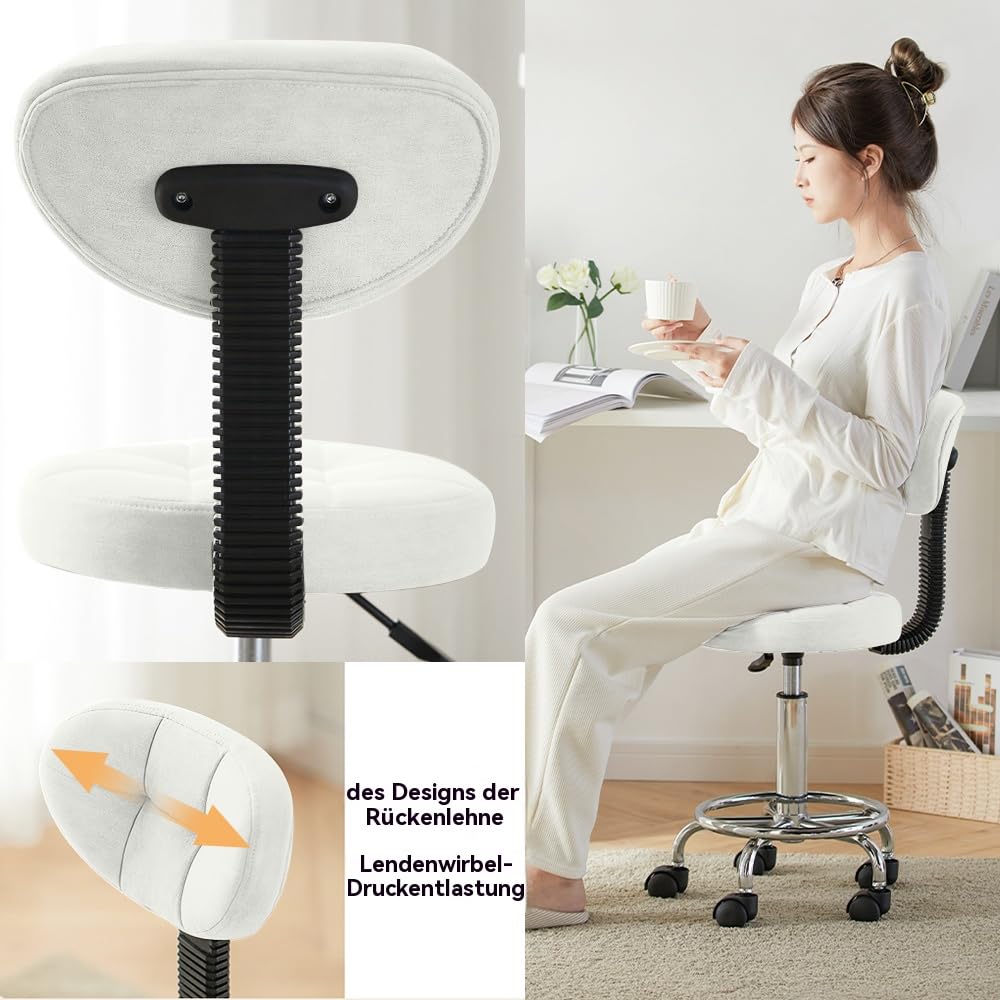 Moderner Bürodrehstuhl - Rollhocker mit Niedriger Rückenlehne und Höhenverstellung - Drehbare Arbeitsstuhl mit Fußstütze für Büro,Zuhause,Salon oder Zeichenraum(Weiß,Packung von 1)