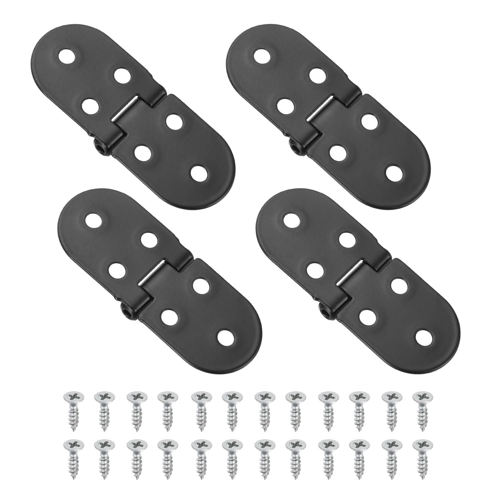 sourcing map 4Pcs Hidden Folding Table Hinges, 3.15" x 1.22" Iron Flat Hinge, 180 Degree Furniture Hinges for Wood Table Kitchen Cabinet Door, Black