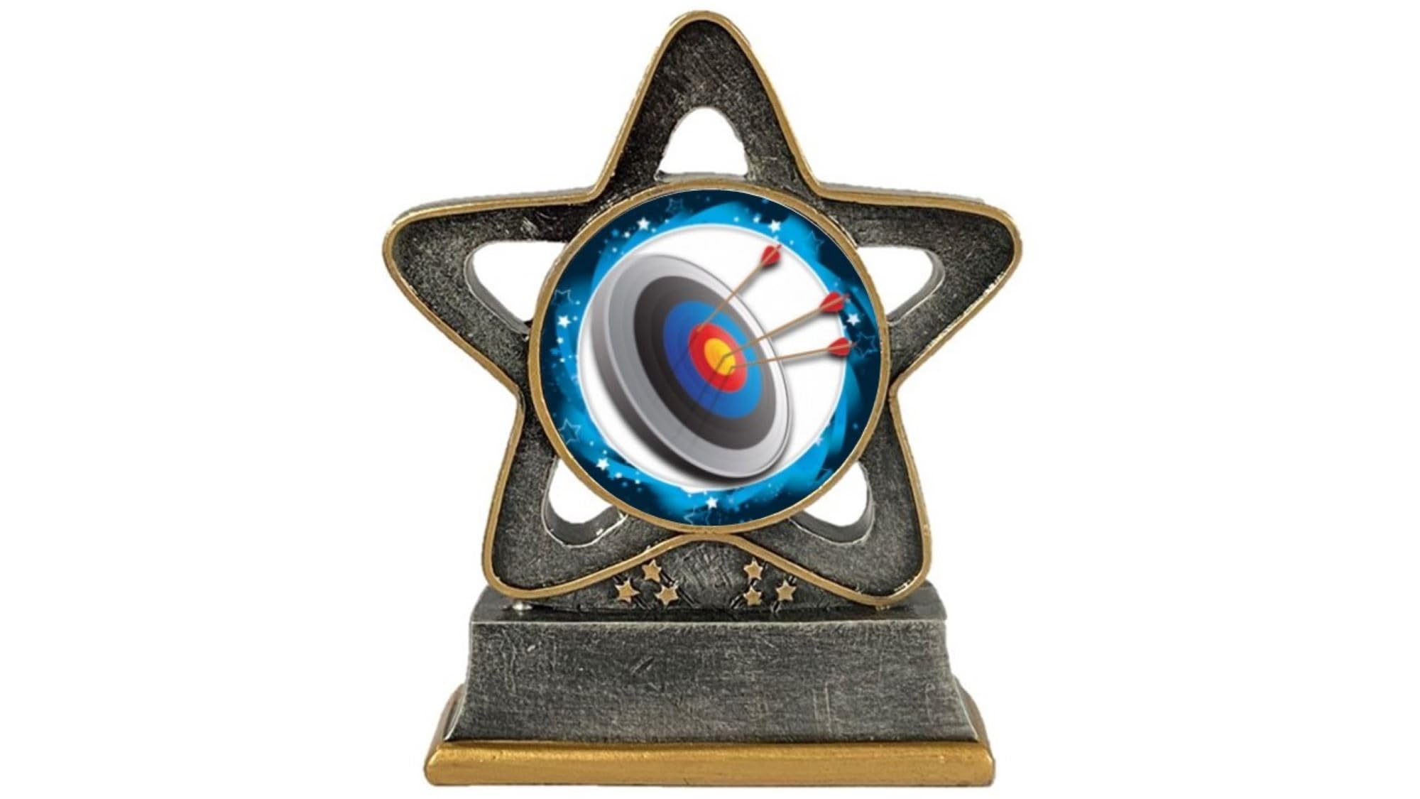 TroShow Archery Trophy Star 120mm Antique Silver and Gold Resin Award Free Engraving RST005AS-CL
