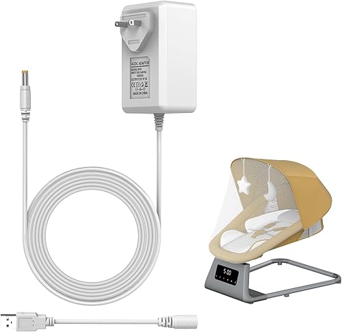 Cargador de columpio para bebé de 5 V, adaptador USB de cable de alimentación de 6.6 pies con indicador LED, protección múltiple, para columpios