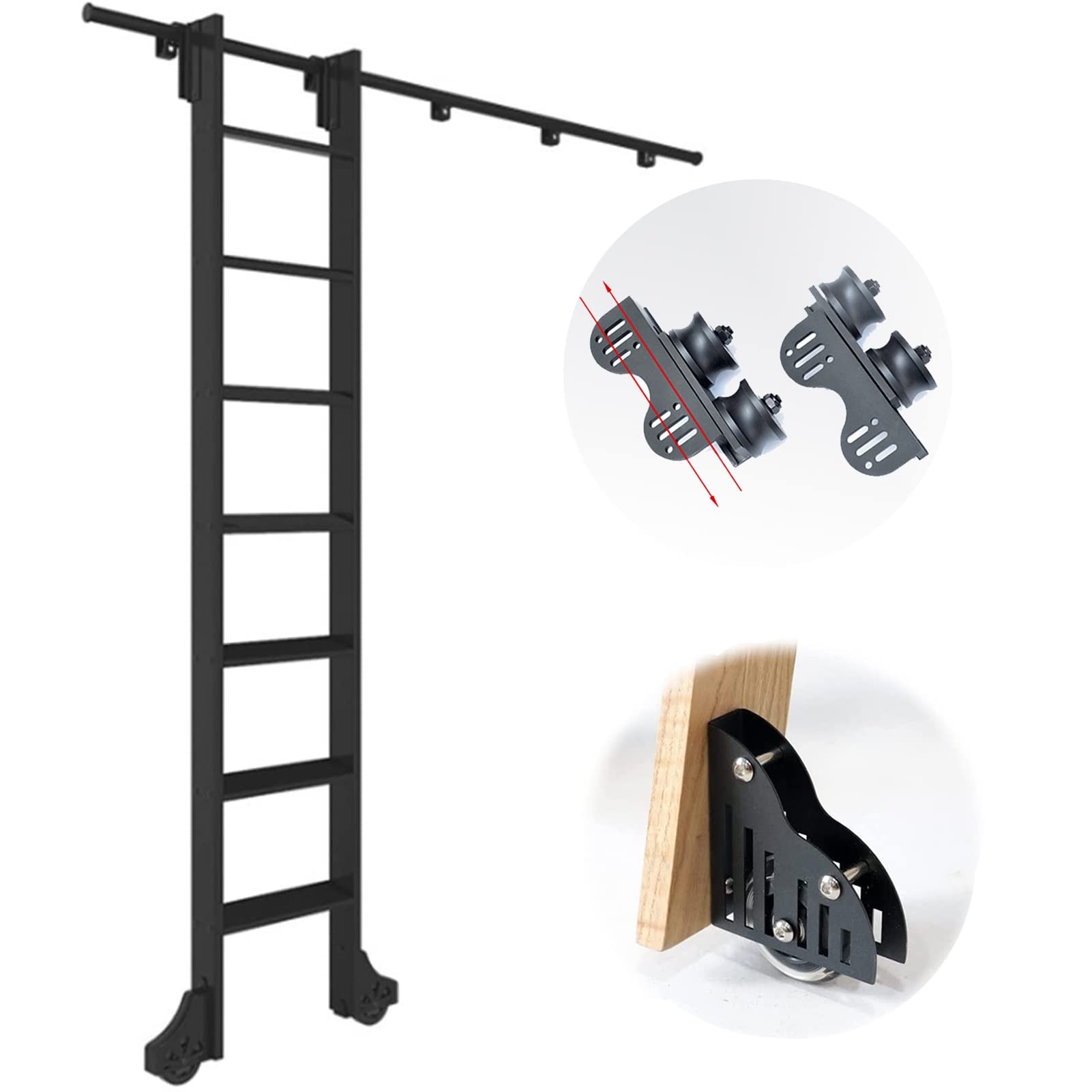 Set Completo di ferramenta per Scale scorrevoli retrattili, Binario Mobile per Scale a rotelle per Biblioteca, Binario sospeso per casa/Interno/soppalco, con Ruote a rulli per pavi