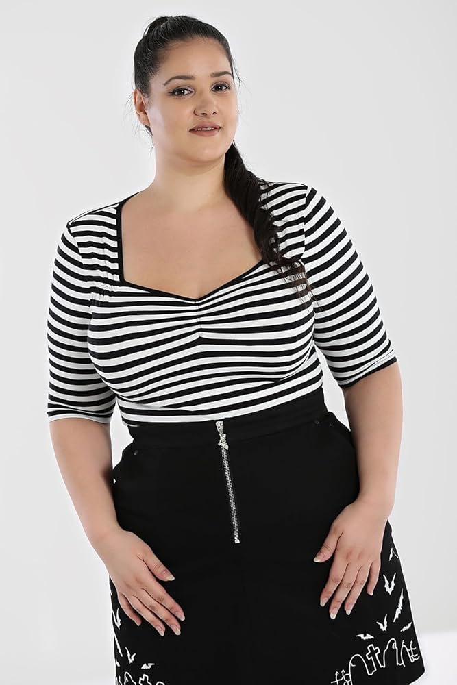Hell Bunny Warlock Striped Punk Retro Jersey Top - Black