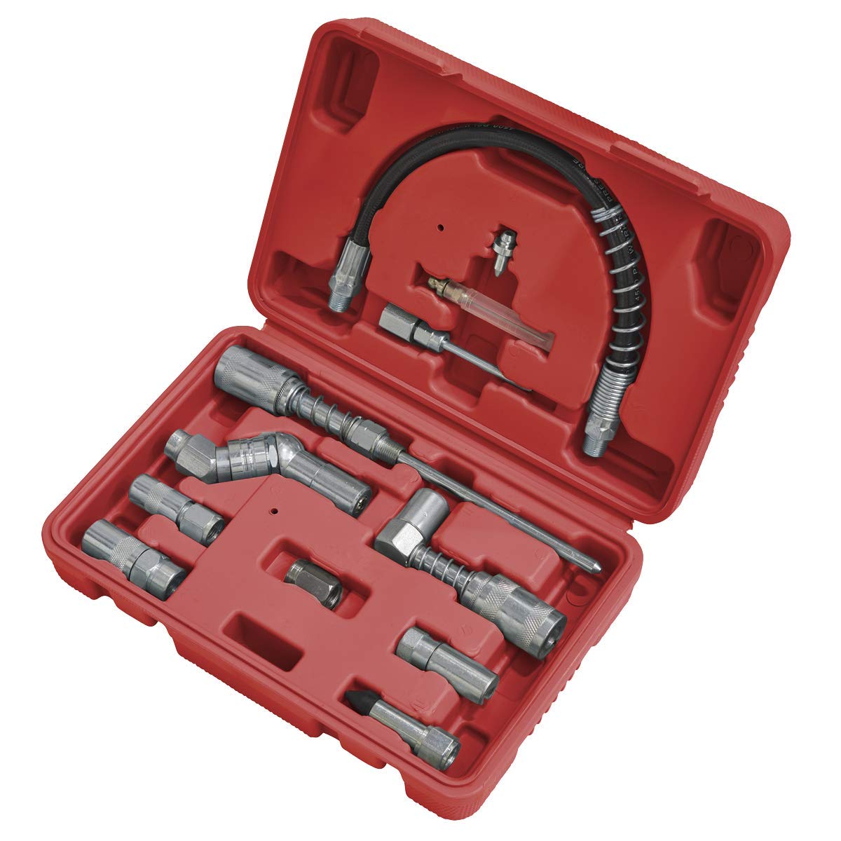 Sealey Grease Gun Adaptor Kit 12 Pieces Supplied In Storage Case - AK4482