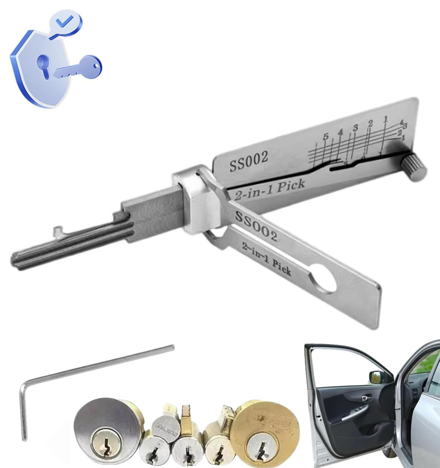 Decoder per chiavi in acciaio inox, Strumento per lo scasso di serrature con decoder per chiavi, Decoder per grimaldelli, Kit per lo scasso di serrature per serrature da porta con varie forme (SS002)