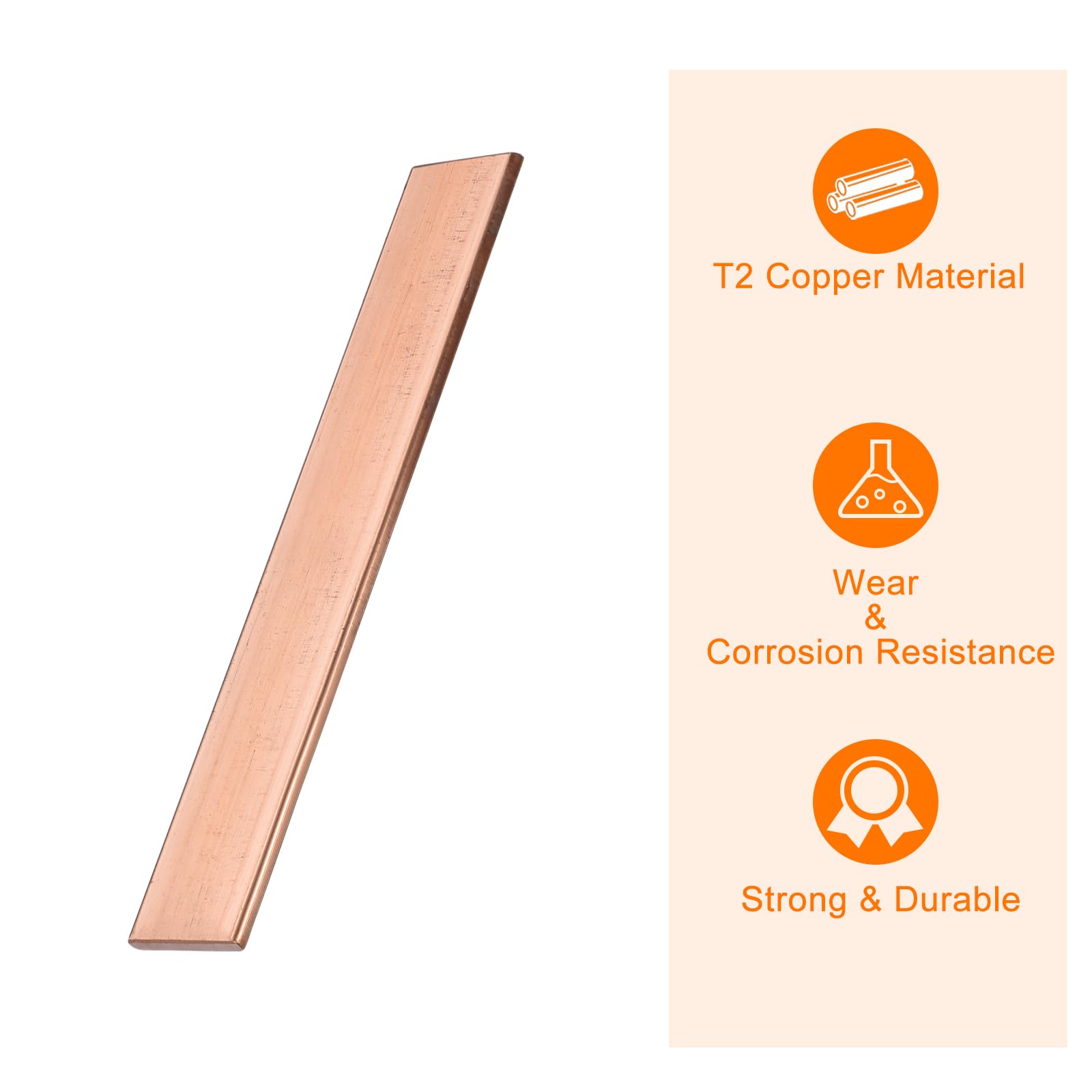 sourcing map Lot de 2 barres plates en cuivre - Épaisseur : 2,5 cm - Largeur : 2,5 cm - Longueur : 15,2 cm - Longueur : 15,2 cm - Pour barres de bus électriques (4 mm x 25 mm x 152 mm)