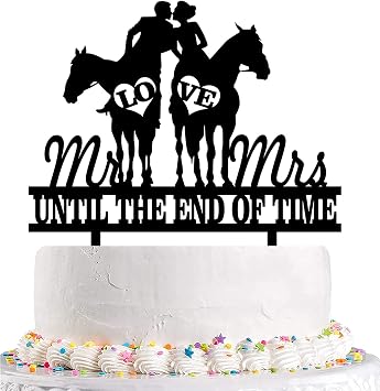 Funny Cowboy Wedding Cake Topper - Cowboy Groom and Bride Riding Side by Side Kiss Each Other - Horse Riding Couple Cake Decor Rustic Horse Wedding Cake Topper