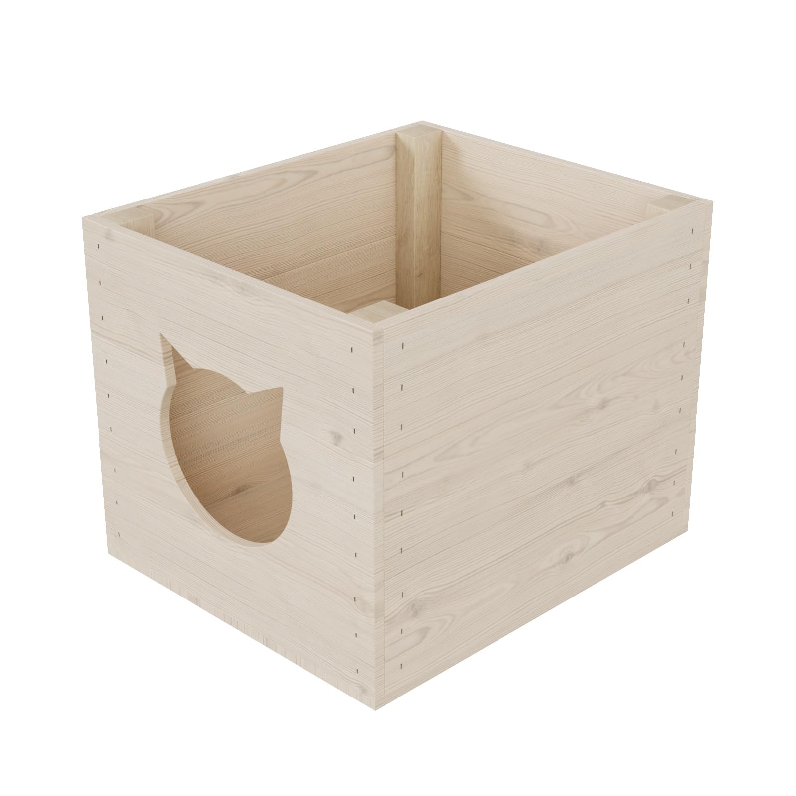 QLS Domek dla kota z surowej sosny 33 x 38 x 29 cm | Pasuje do regałów Kallax. Naturalna sosna, bezpieczne schronienie dla kota w domu