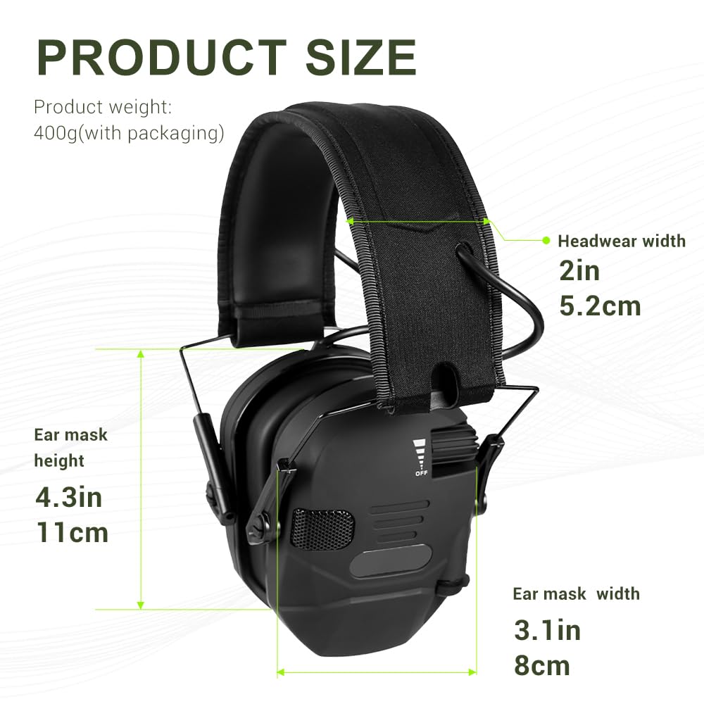MiOYOOW Orejeras para tiro, protección auditiva NRR de 23 dB, orejeras plegables, orejeras electrónicas con reducción de ruido, auriculares para tiro y caza