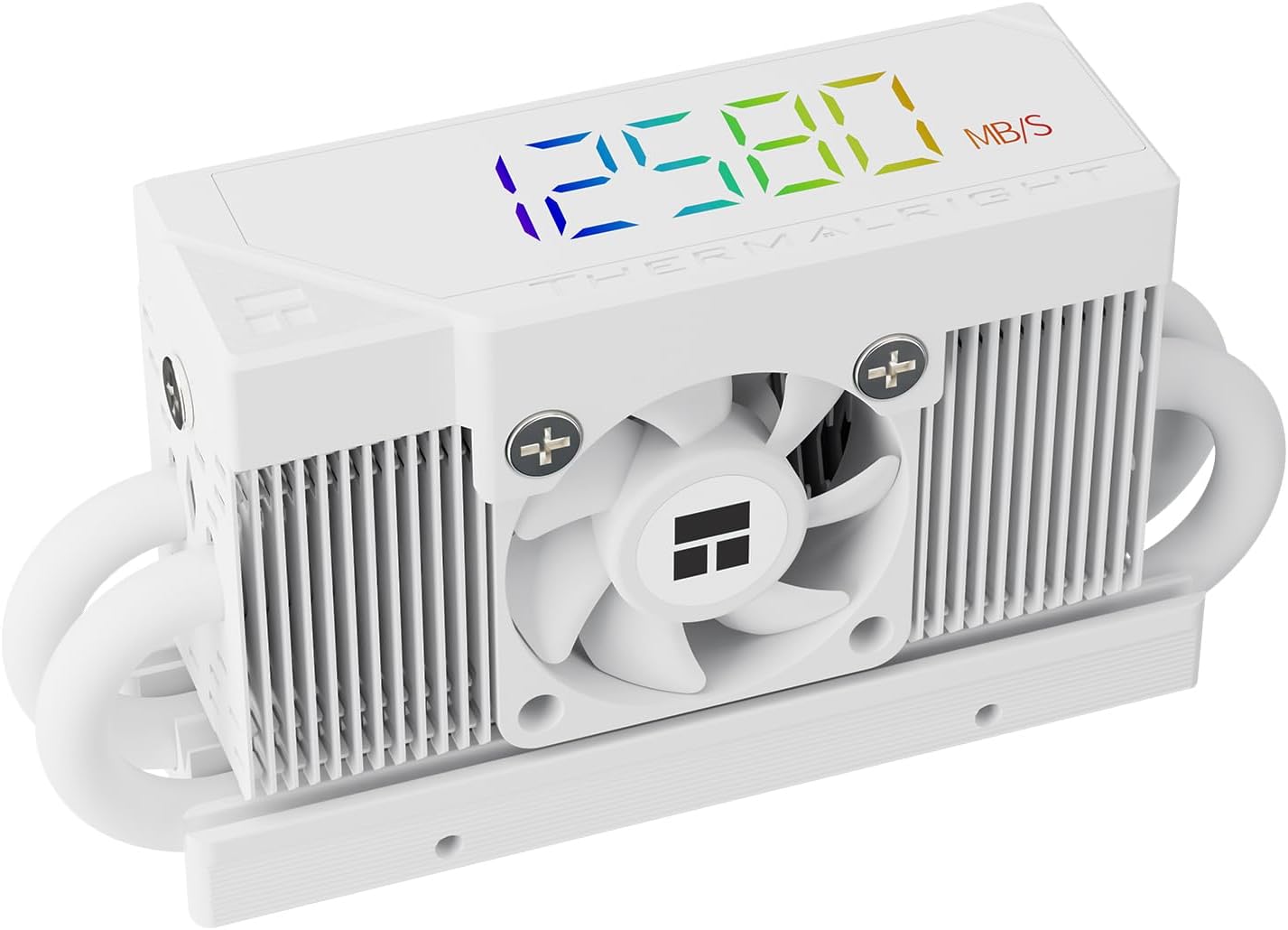 Thermalright HR10 2280 PRO Digital White- High-Performance Solid-State Hard Disk Radiator Equipped with 4x5mm AGHP Heat Pipe, ARGB Digital Display, Small Fan Cooling, SSD Radiator