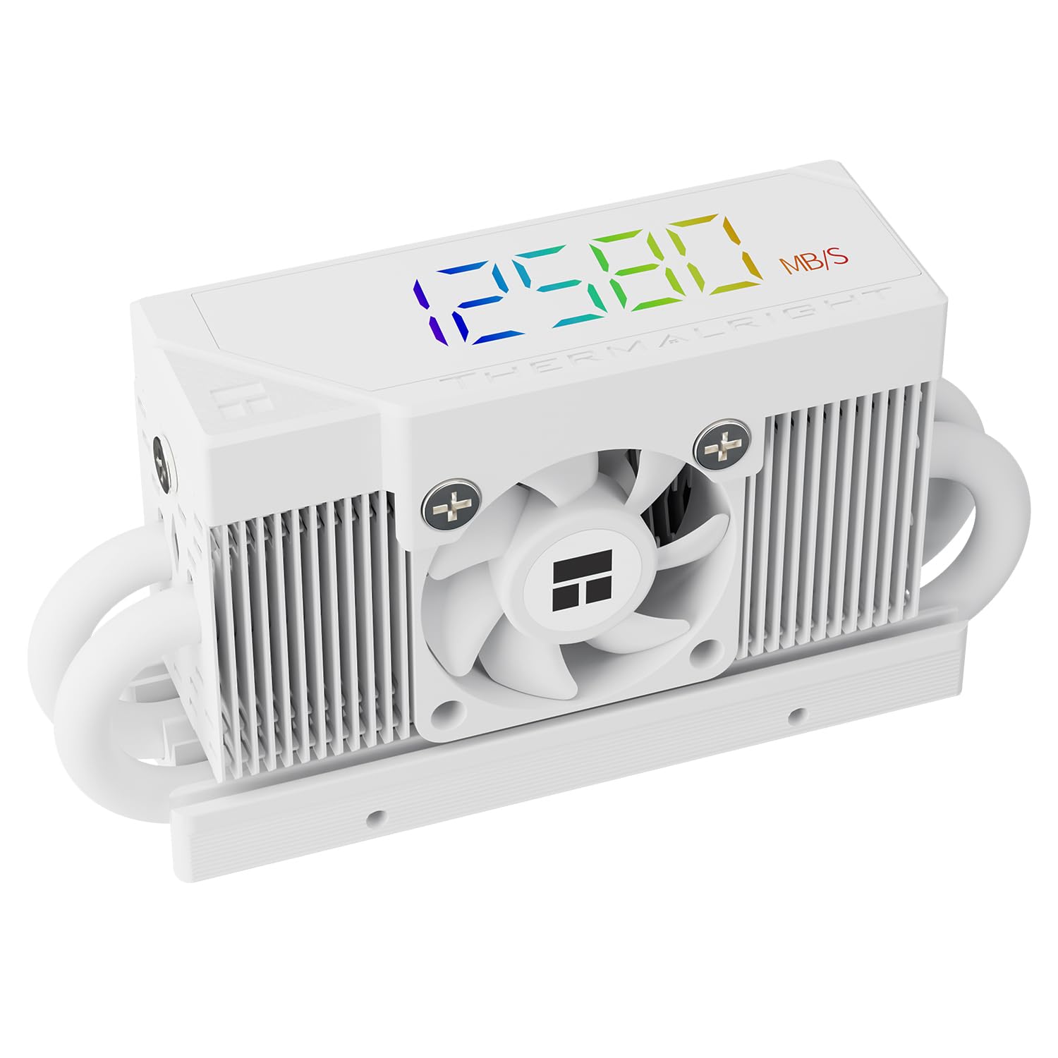 Thermalright TR HR10 2280 PRO Digital White-Precision Solid-State Drive Temperature Monitoring, 2280 SSD Cooler, Built-in ARGB Digital Display and Smart PWM Fan Control, up to 6500RPM,White