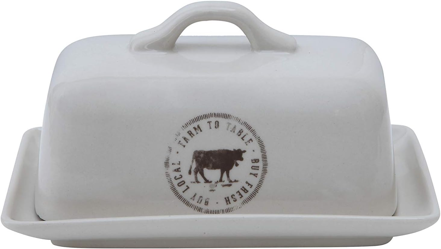 Creative Co-Op Stoneware Butter Dish with Cow Decal
