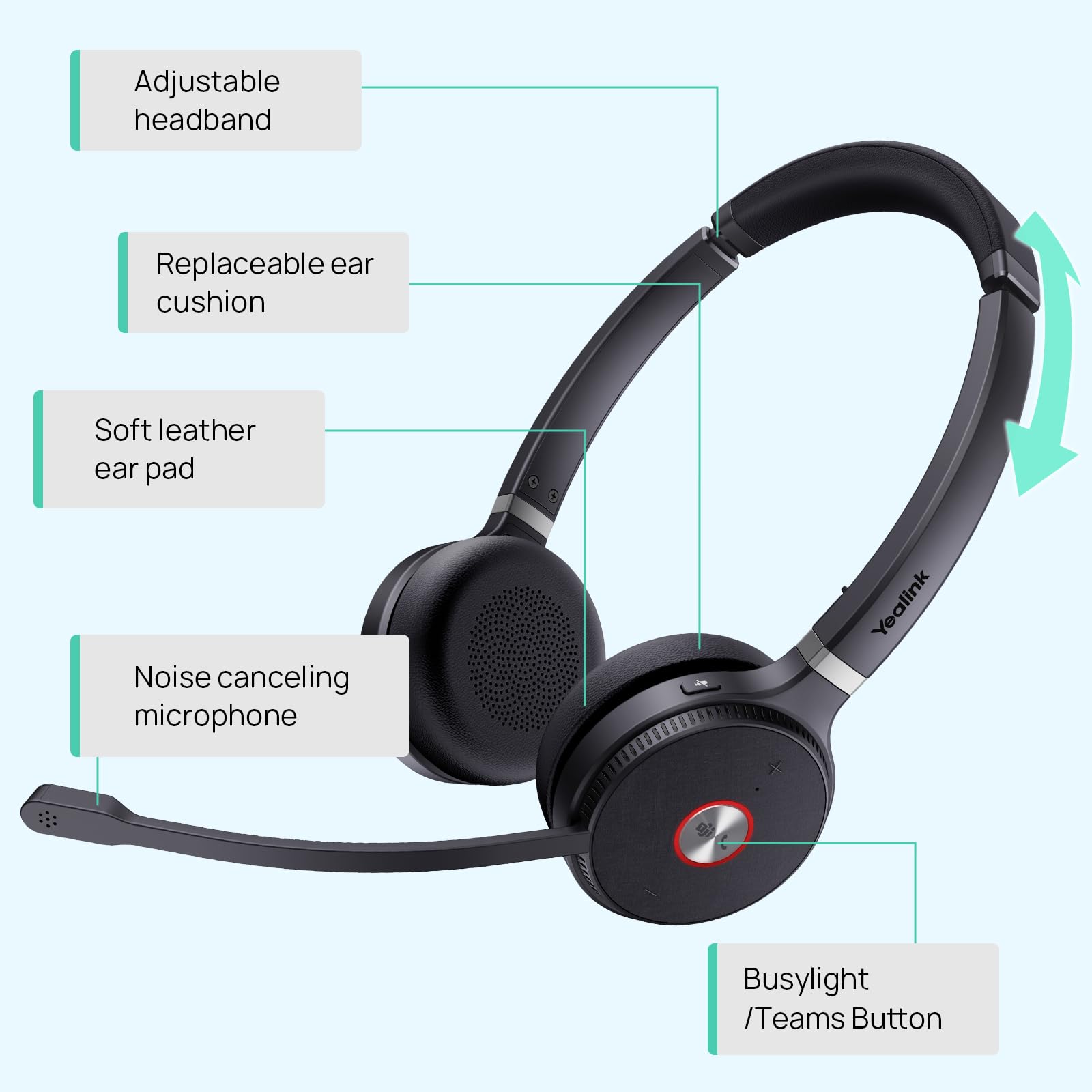Yealink WH62 Auriculares inalámbricos DECT certificados para Equipos, Auriculares de Oficina de una Oreja para teléfono de Escritorio y softphone de computadora, micrófono con cancelación de Ruido, 1