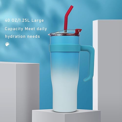 Miniatura 2 de SEYGN - Vaso de 40 onzas con asa, a prueba de derrames, botella de agua, taza de café, taza térmica de viaje, para oficina, deportes, bebida helada,