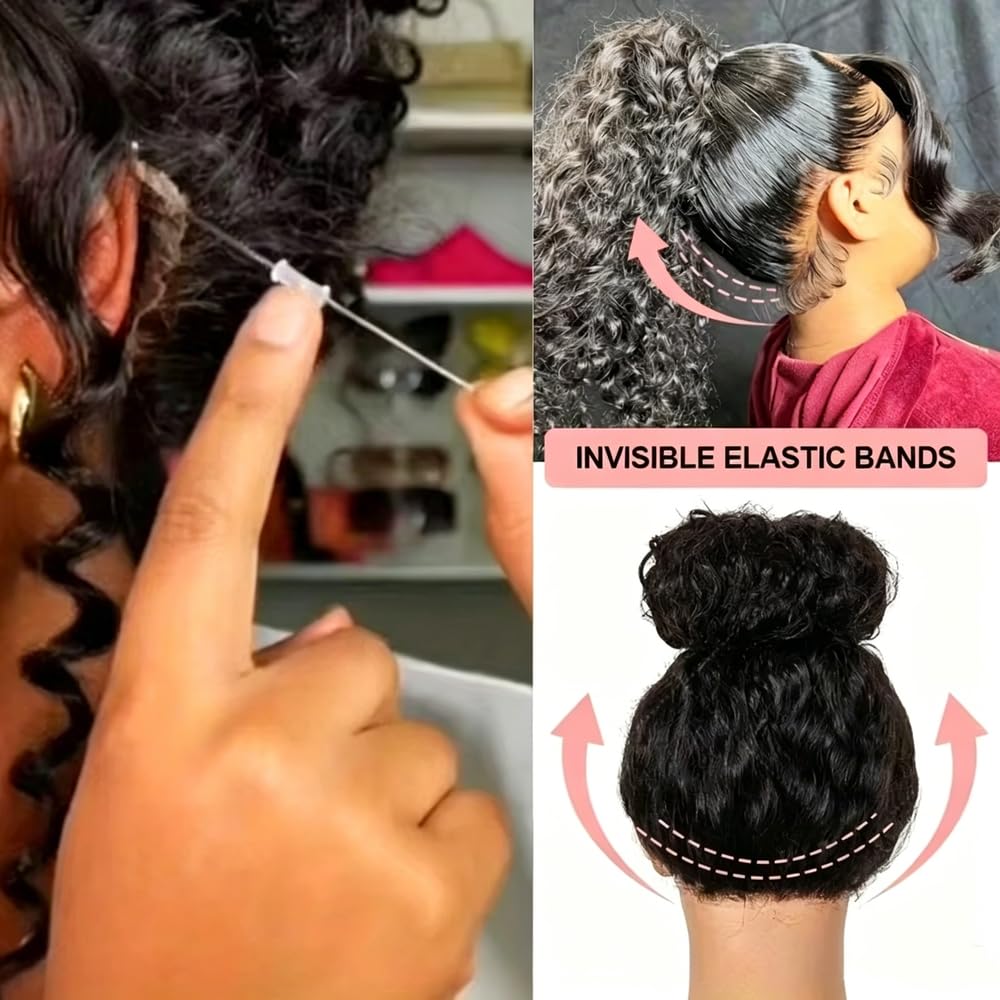 Accesorios Pelucas Peluca Rizada Del Lavado Lleno La Agua Profunda Del Cabello Humano Del Cordón 36inch HD Para Las Mujeres Con La Densidad La Correa El 220% Invisi(220%,38inches)