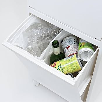 Amazon｜ゴミ箱 多段分別 3段 キャスター付き ホワイト｜フタ