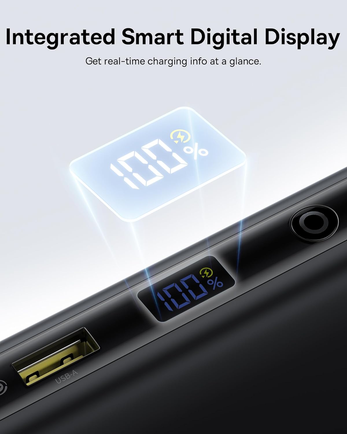 Baseus power bank's smart digital display showing battery percentage