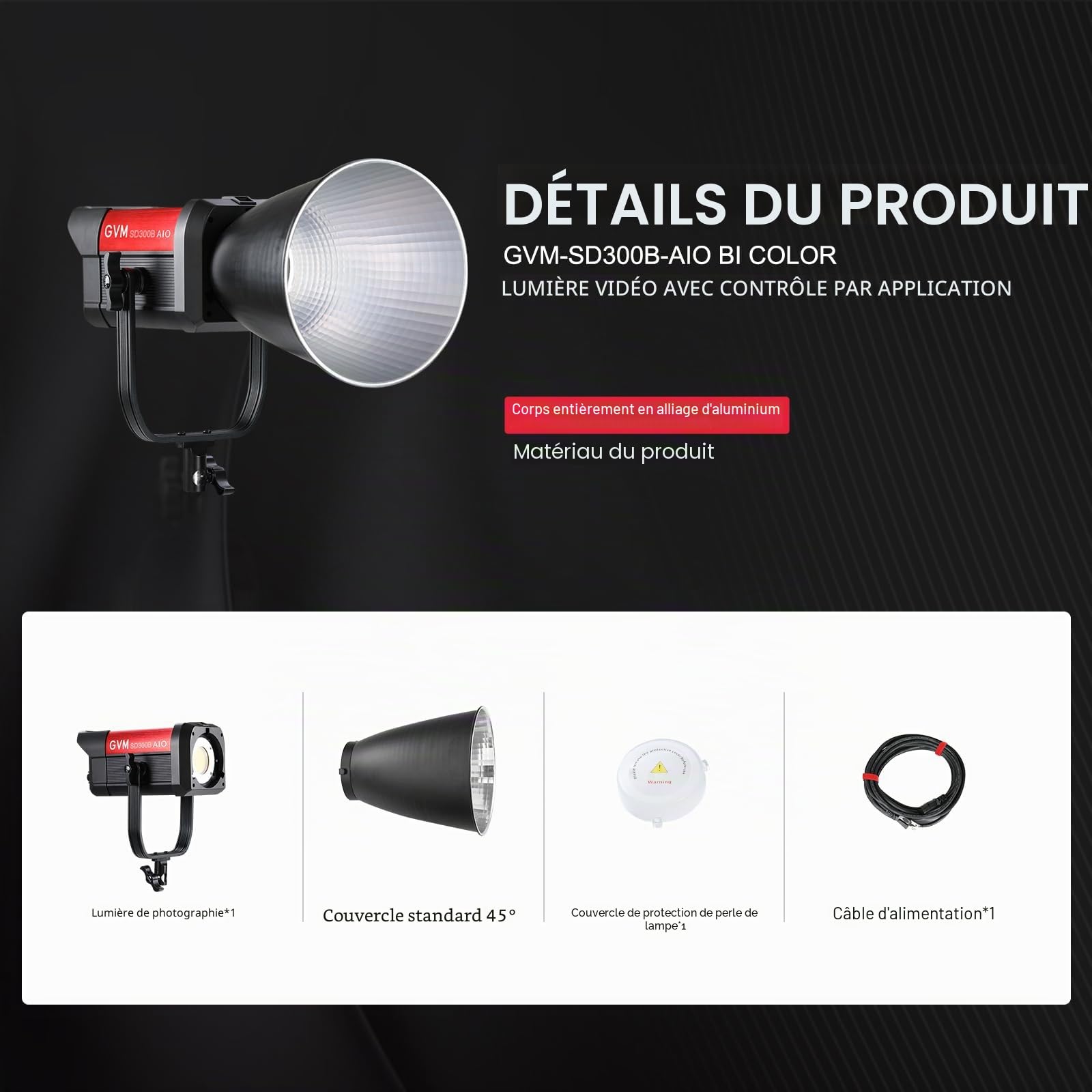 GVM 300W Lumière LED Vidéo, 221950 lux/1m, Kit d'Éclairage Photo ARO SD300B avec Contrôle par Application, 2700K-6800K Lumière Continue de Studio pour Youtube, Cinéma, 12 Effets Scéniques
