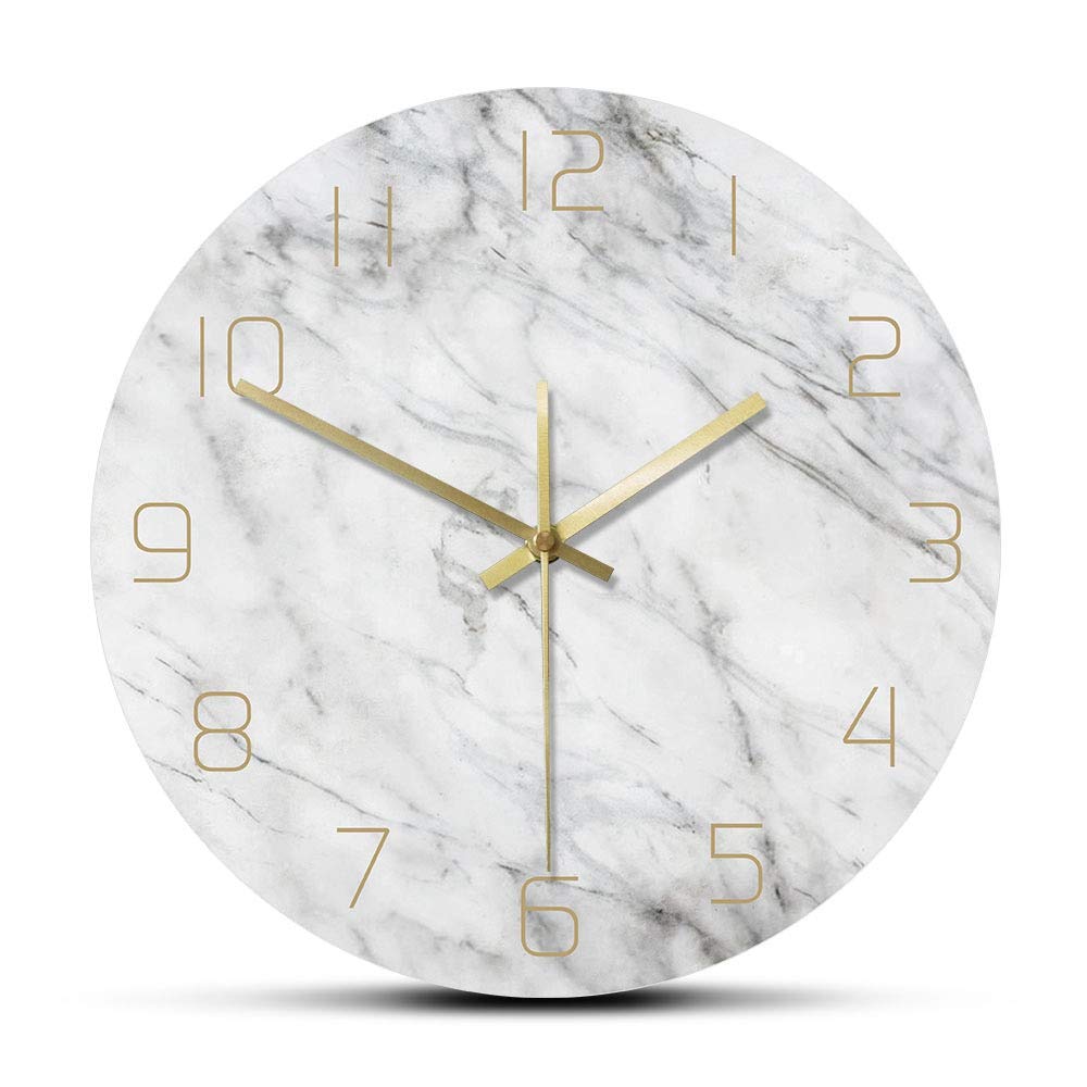 CTRLZS Quartz Analog Quiet Marble Wall Clock 3D Chic White Marble Print Modern Round Wall Watch Nordic Creativity Home Decor
