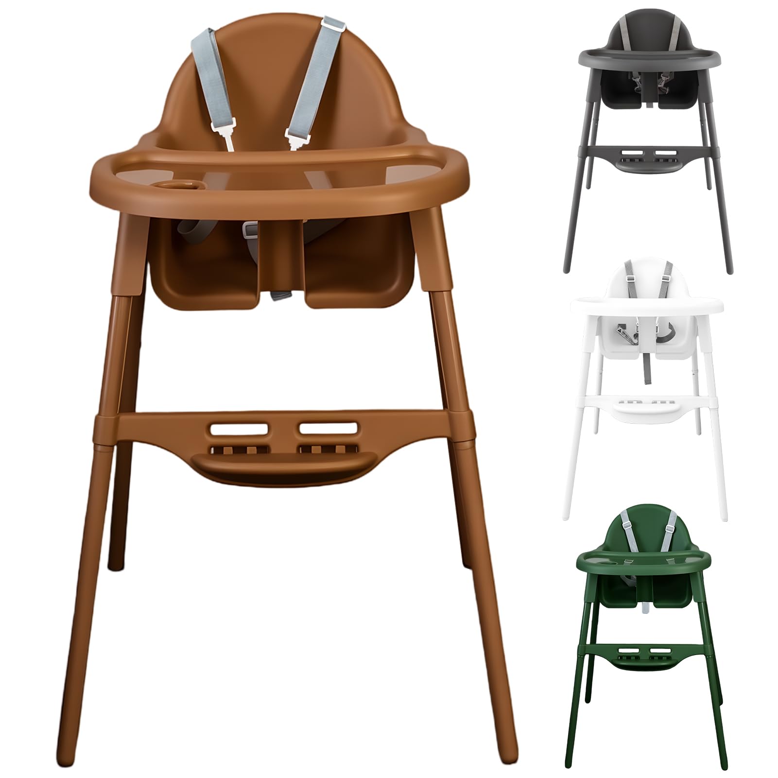 YALION Kinderhochstuhl, Höhenverstellbarer Hochstuhl mit Tablett, Baby Essstuhl für Babys & Kleinkinder von 6-36 Monaten, max. 15 kg, Braun