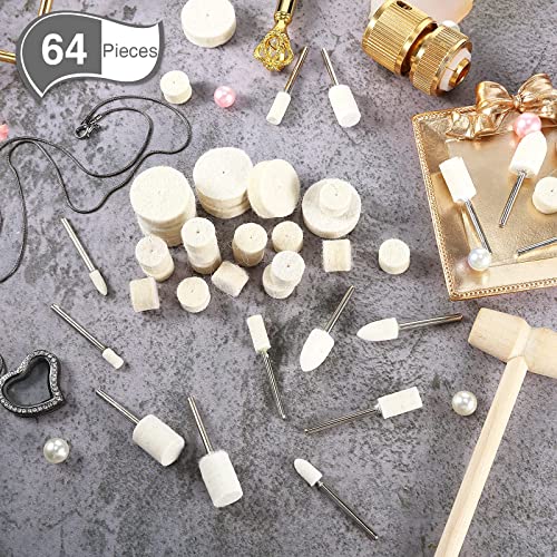 Lasnten 64 Pcs Wool Felt Polishing Tips Wheel Polishing Bits Buffing Mounted Mandrel Grinding Bits Point Mandrel Jewelry Polishing Kit Tool Accessories For Rotary Tool Attachment #TOP2