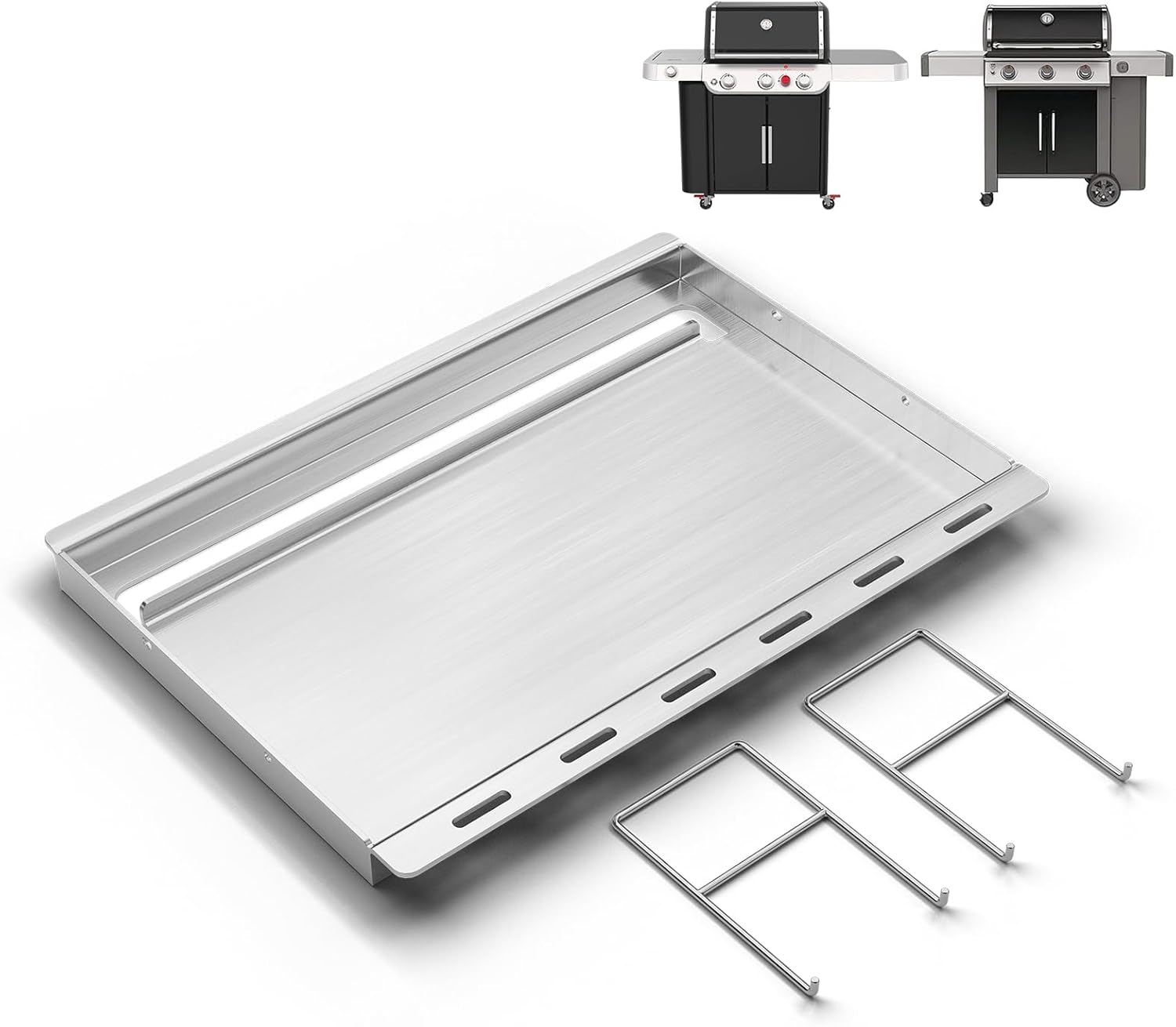 QuliMetal Stainless Steel Full-Size Griddle Insert for Weber Genesis II 300 & II LX 300 Series Gas Grills, Genesis II E&S 310 315 320 325 340, Flat Top Griddle Replaces Weber Genesis II 300 Griddle Stainless Steel 26.1" x 18.8" x 1.7"