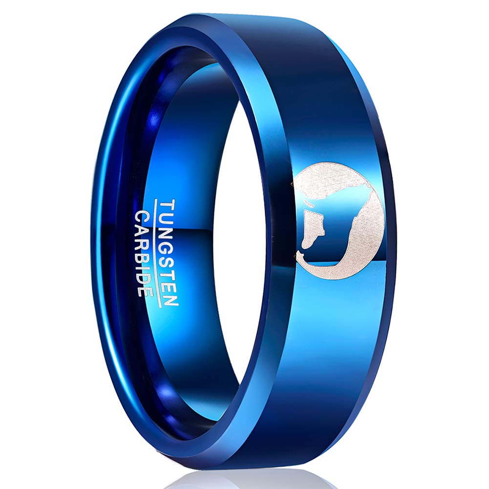 MEILING LINGMEI 8mm Men's Ring Tungsten Rings for Men Wedding Bands Electroplated Laser Fish-shaped Pattern Promise Rings for Men Engagement Ring Size 7-12 (11)