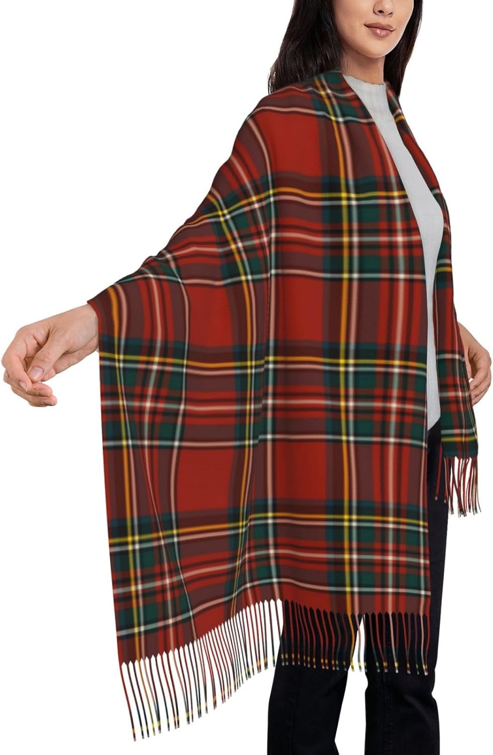 DKJlitter Scarf Wrap for Men and Women, Plaid Cashmere Feel Soft Travel Shawl for Evening Dresses, Large Warm Scarves