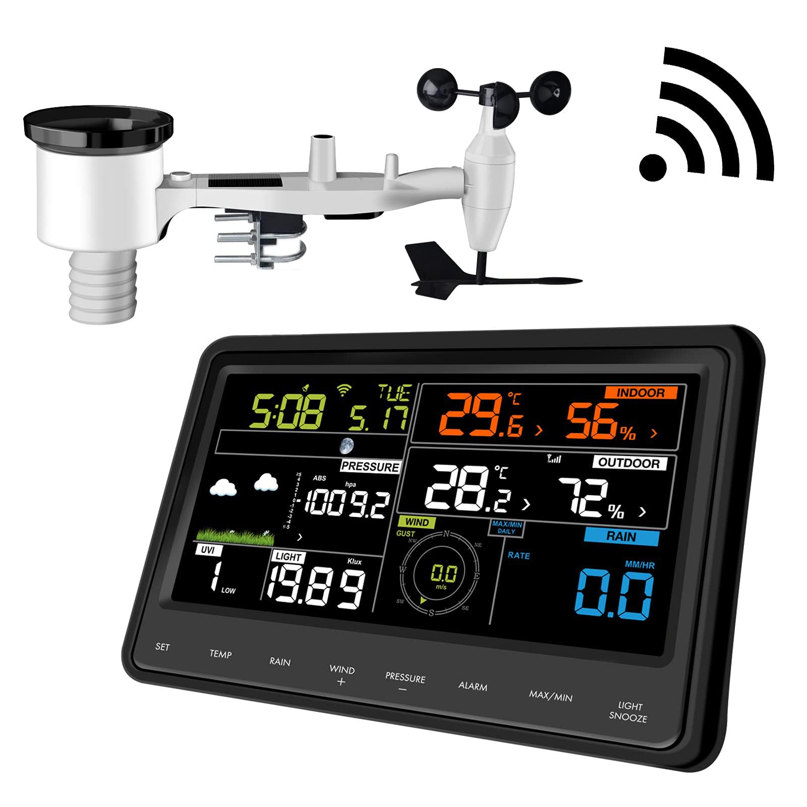 Ecowitt Estación meteorológica inalámbrica Wi-Fi - Estación meteorológica digital profesional con pantalla a color grande, sensor 7 en 1 para exteriores, sensor integrado para interiores, WS2910 WS2910: WS69 + consola de 7 pulgadas.