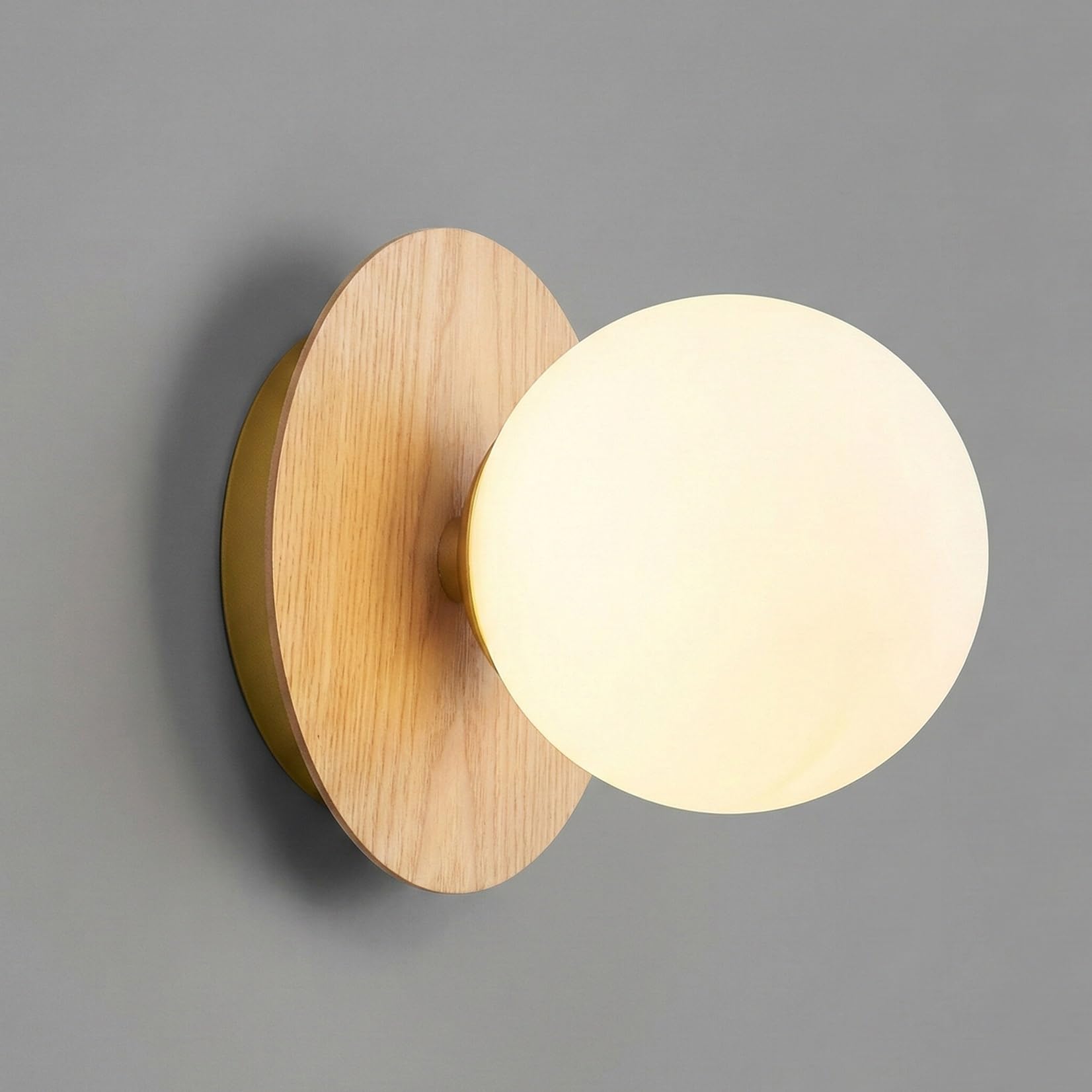 NHPJFDC Modern Simple Wood Grain Wall Light Walnut Color Wall Sconce G9 Globe Wall Lamp Nordic Wall Mount Lights Decor Wall Sconces for Bedroom Bedside Hallway Corridor Living Room(Natural Wood)