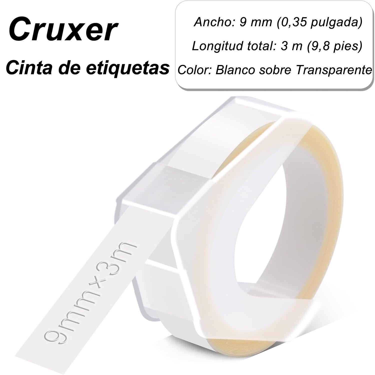 Paquete 200 Repuesto para Dymo en Relieve 520101 Blanco/Transparente 9 mm