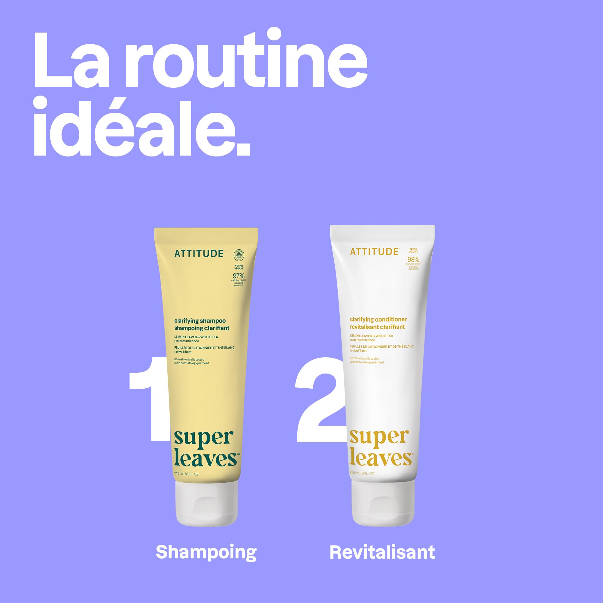 ATTITUDE Shampooing Clarifiant, Redonne de la Brillance, Feuilles de Citronier et Thé Blanc, Végan, Ingrédients d’Origine Naturelle, Certifié EWG, Végan, 240 mL