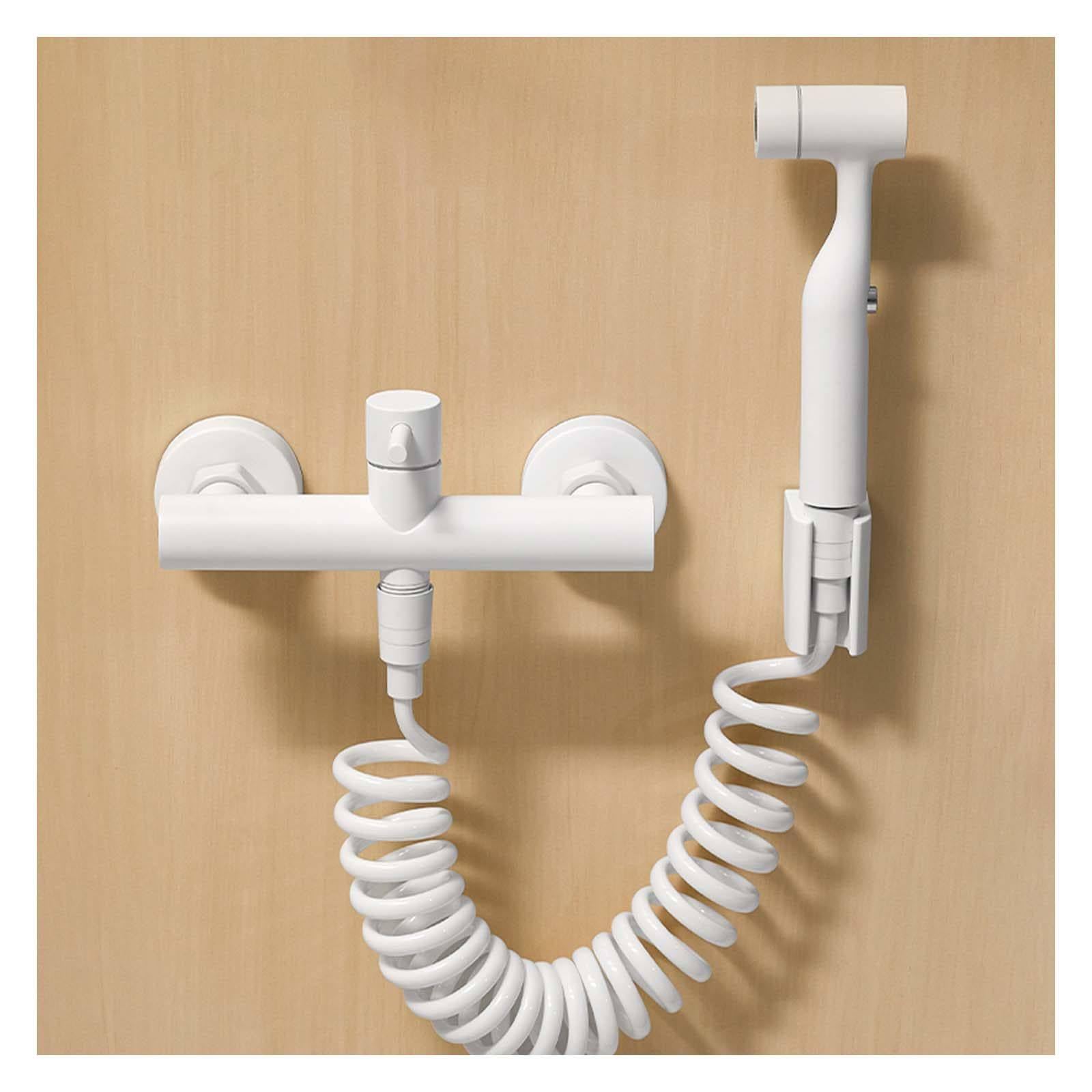 Ducha Bidet Latón Ducha Higienica para WC Blanco Grifo Bidet para WC Frío y Calor Regulables Grifo WC Presión de Agua y Ángulo Ajustable con Spray Manual de 2 Funciones