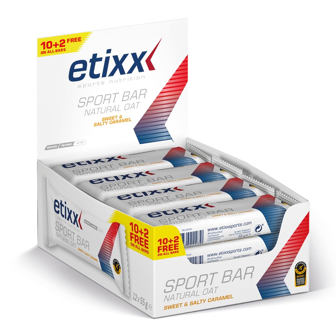 Etixx Natural Oat Sport Bar - Saveur Caramel Sucré et Salé, 12 x 55g - Barre Énergétique Naturelle à Base d'Avoine, Idéale pour Sports d'Endurance