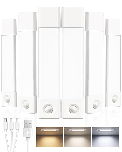 EZVALO 6-Pack Under Cabinet Lighting, 7.8" Wireless Closet Lights, 30 LED Rechargeable Motion Sensor Light, Dimmable, 3 Color Temperatures, Counter Lights for Kitchen, Pantry, Bedroom, Wardrobe