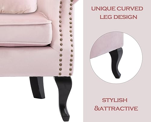 Miniatura 17 de Kmax Silla de club de terciopelo con diseño de trono copetudo de mediados de siglo, asiento acolchado, patas de madera, para el hogar, club, Tela