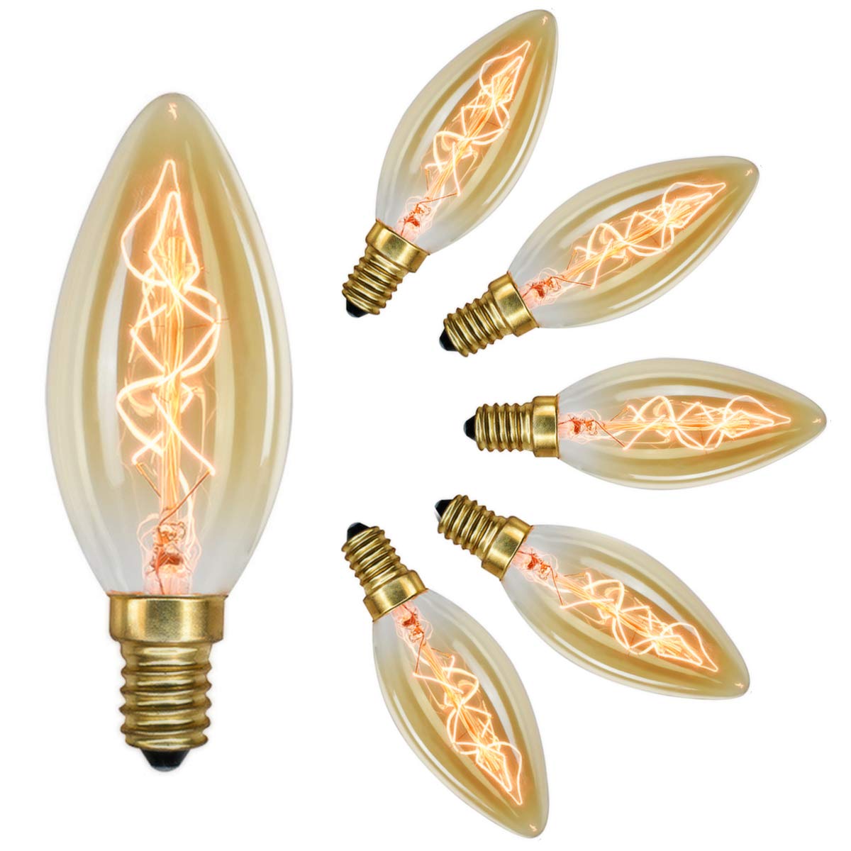 Pack of 6 Vintage E14 Candle Light Bulbs 4̣0̣Ẉ, Dimmable E14 SES Small Screw Bulbs, Decorative Filament Bulbs Softer Warm White 2700K, by Brightfour